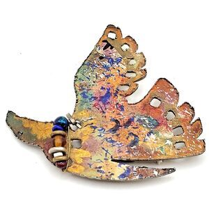 Vintage 90s Copper Peace Dove Abstract Pin 2in